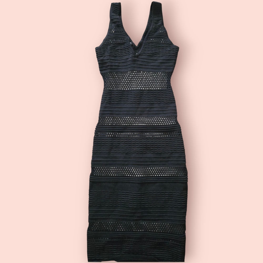 Bebe Black Midi Dress V-Neck Sleeveless